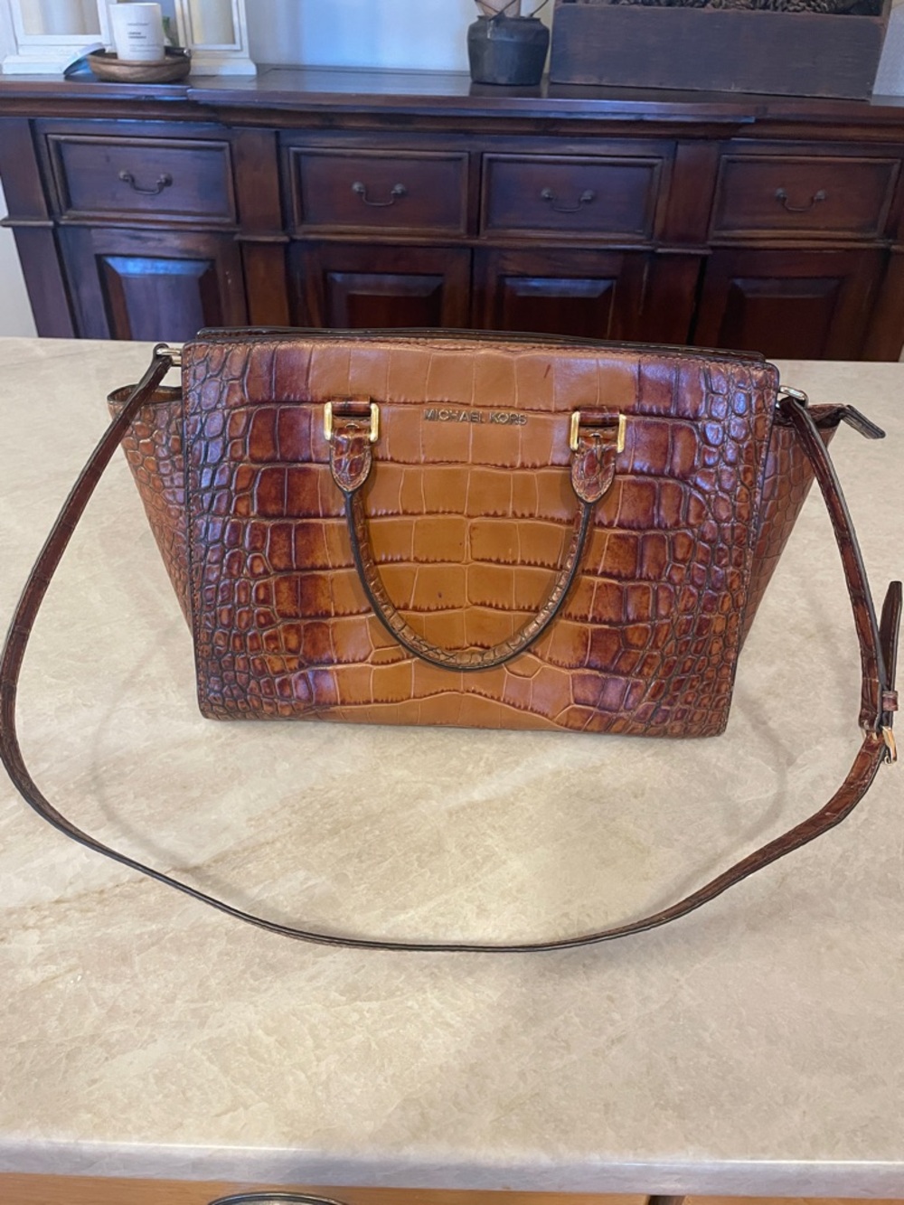 Michael Kors Embossed Leather Satchel with Shoulder Strap - Picture 1 of 6